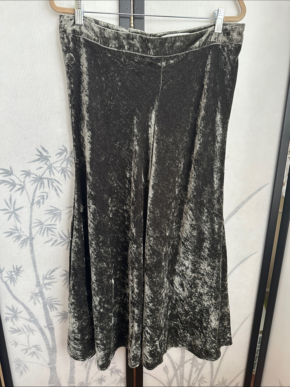 Zara Crushed Velvet Maxi Skirt Charcoal Gray A-Line Women’s XL